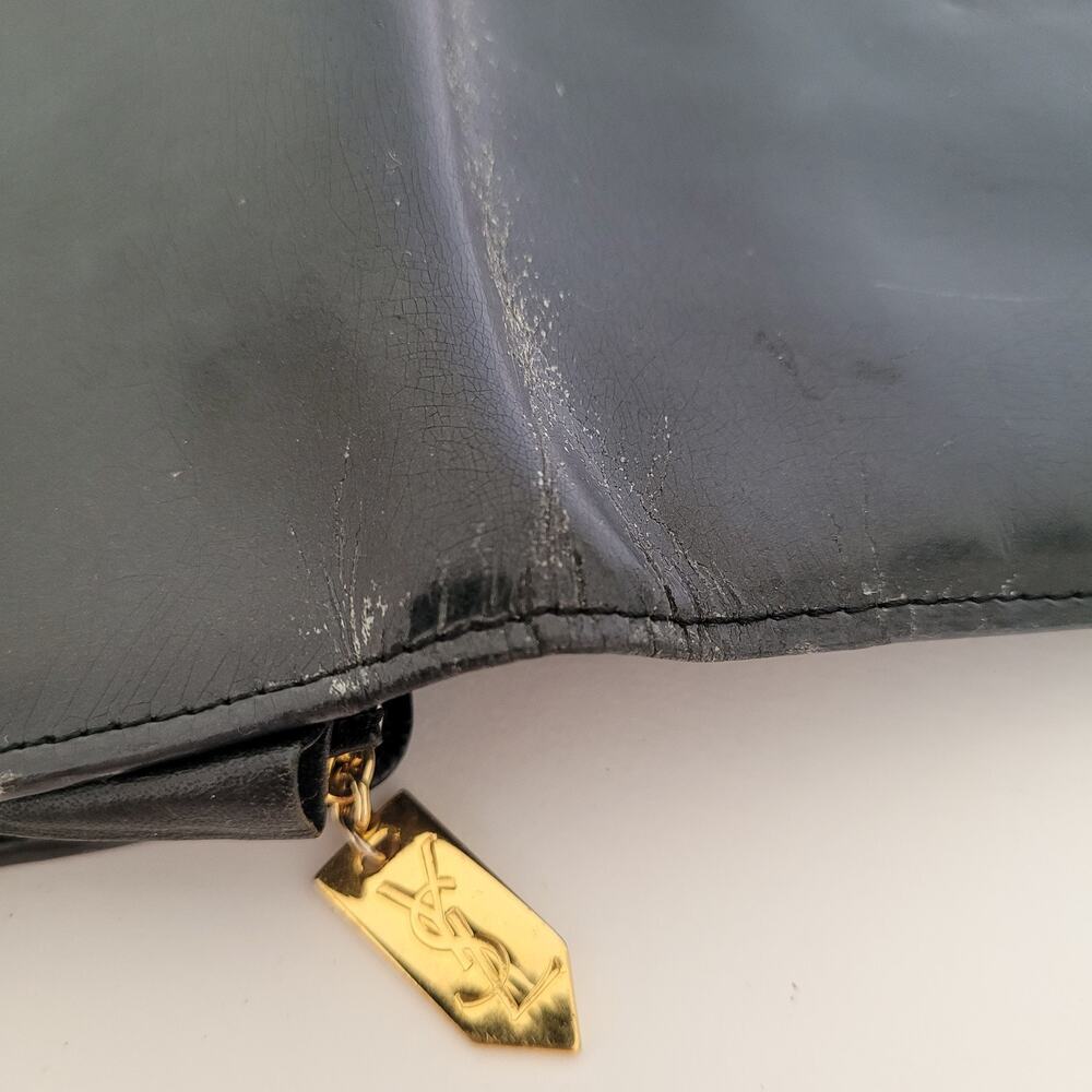 Yves Saint Laurent YSL Vintage Long Large Leather Wallet Black Logo Bifold Retro - Picture 8 of 12